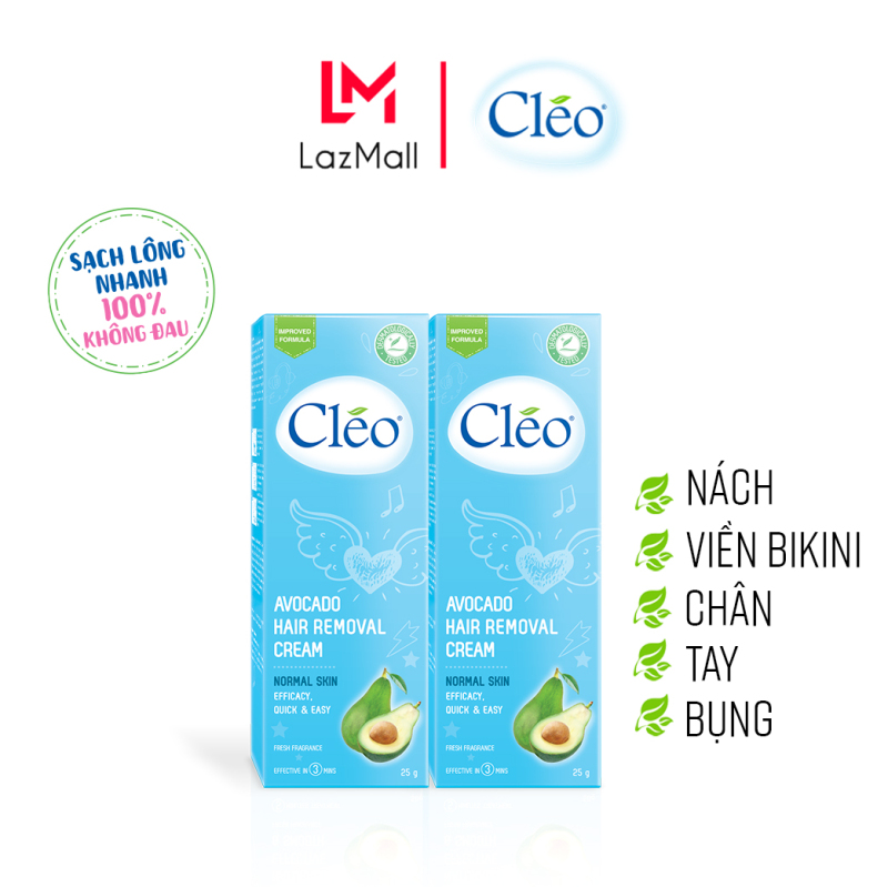 Combo 2 Hộp Kem Tẩy Lông chiết xuất bơ cho da thường Cleo Avocado Hair Removal Cream Normal Skin 25gx2, an toàn, không đau và đạt hiệu quả nhanh chóng nhập khẩu