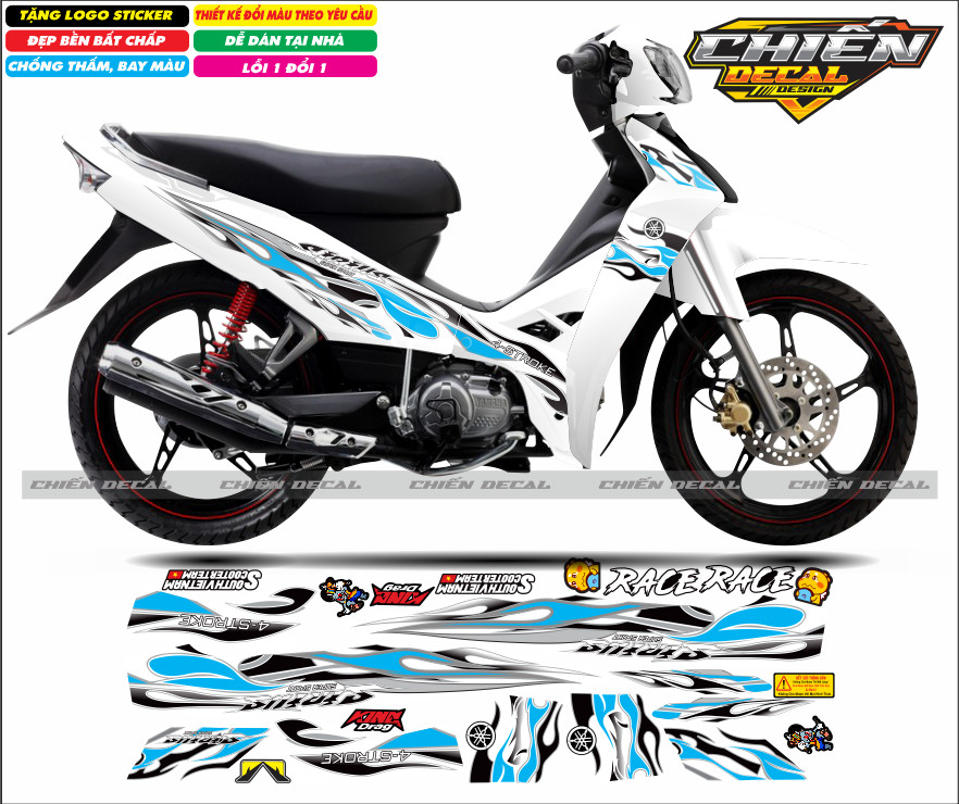 Tem rời xe sirius 110cc - 50cc mẫu tem lửa nhiều màu lựa chọn