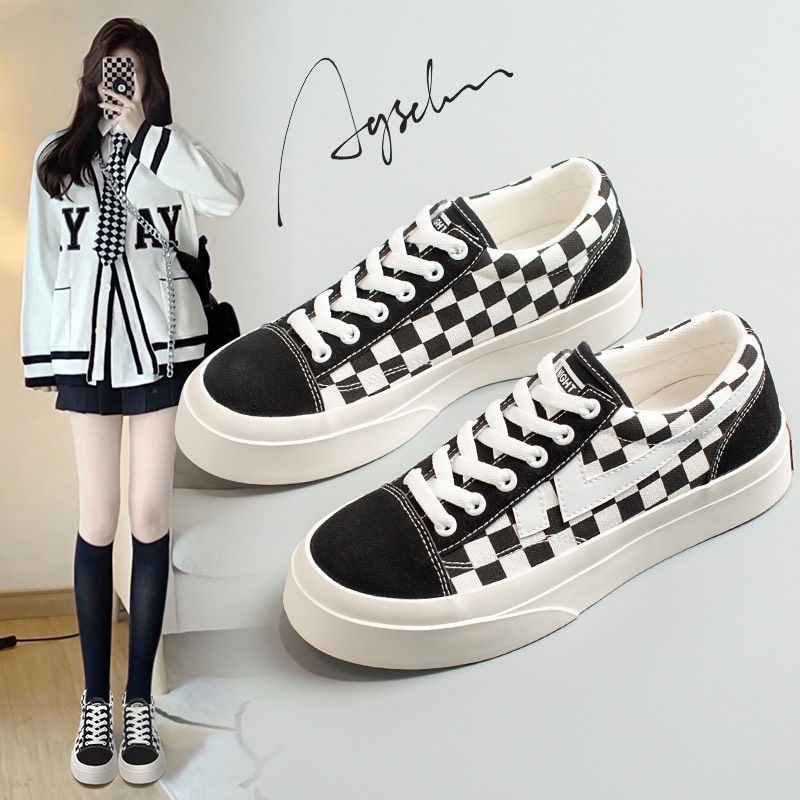 Giày thể thao nữ basic kiểu dáng đơn giản màu caro cực xinh