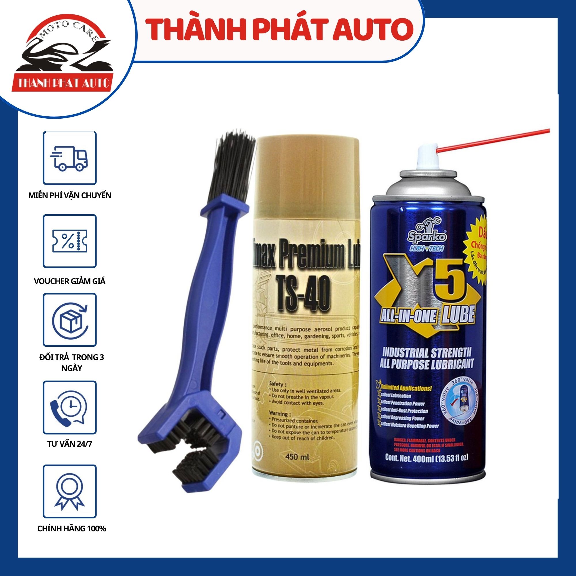 [HCM]Bộ sản phẩm bôi trơn chống sét X5 400ml chai vệ sinh sên TS-40 450ml và bàn chải vệ sinh sên 3D