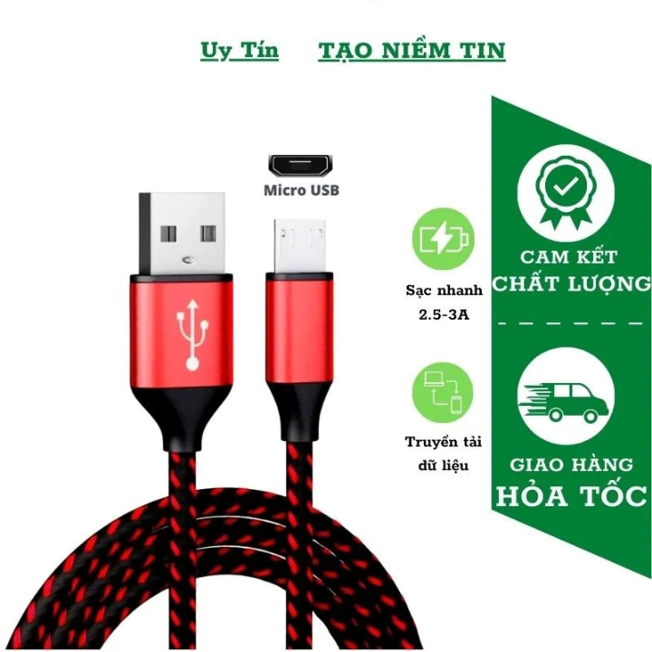 Cáp sạc bọc dù 3 mét chống gãy cho Samsung, Oppo, LG, Sony,...