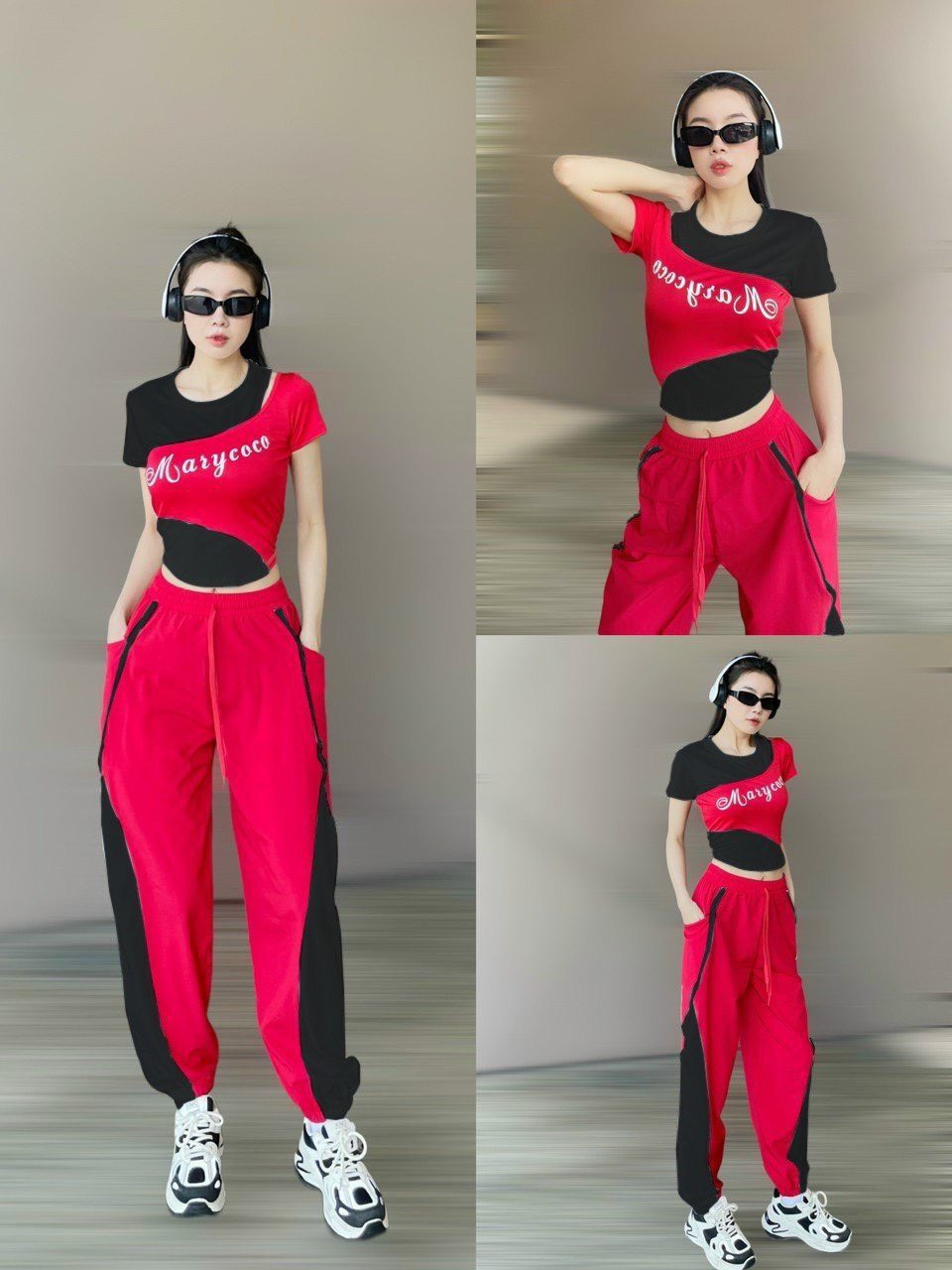 bộ thể thao nữ quần chất gió ,áo chất thun