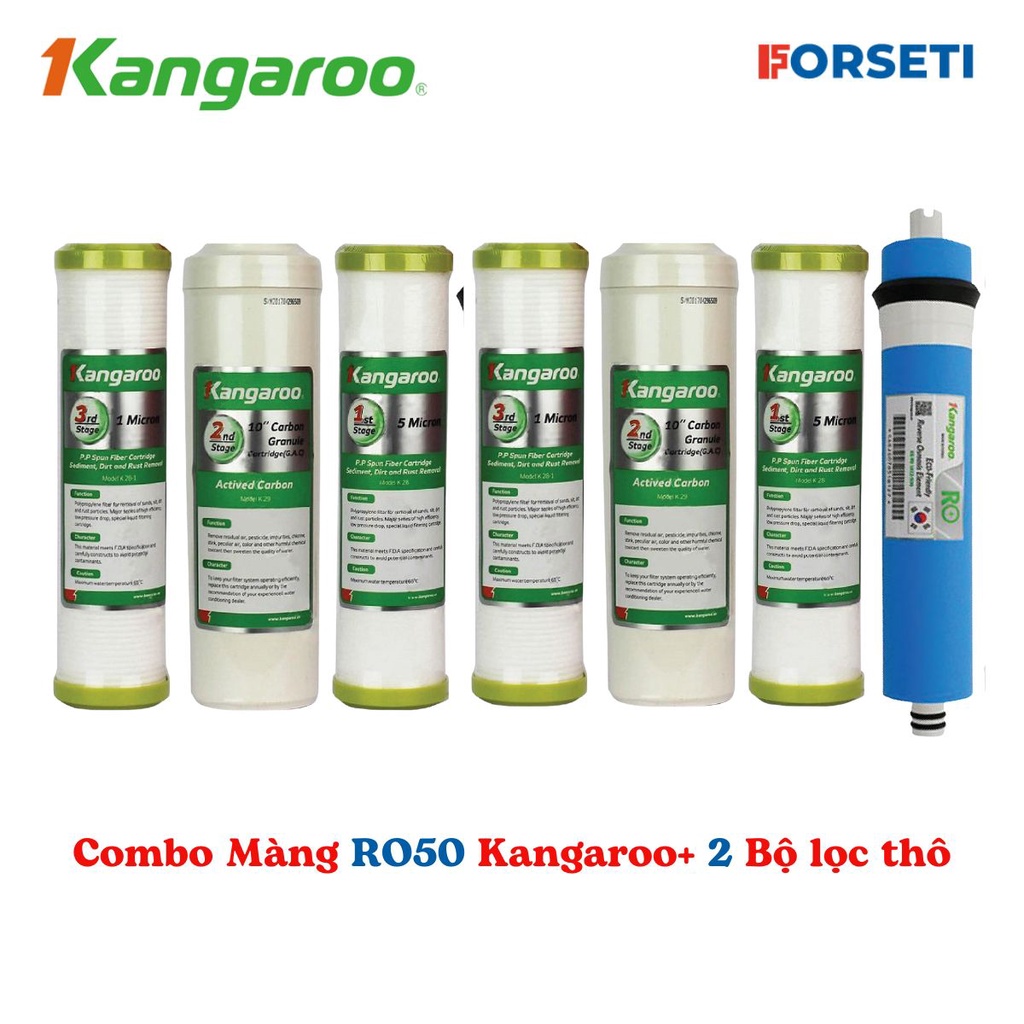 Combo màng ro dow kangaroo kèm lõi lọc thô 123 kangaroo