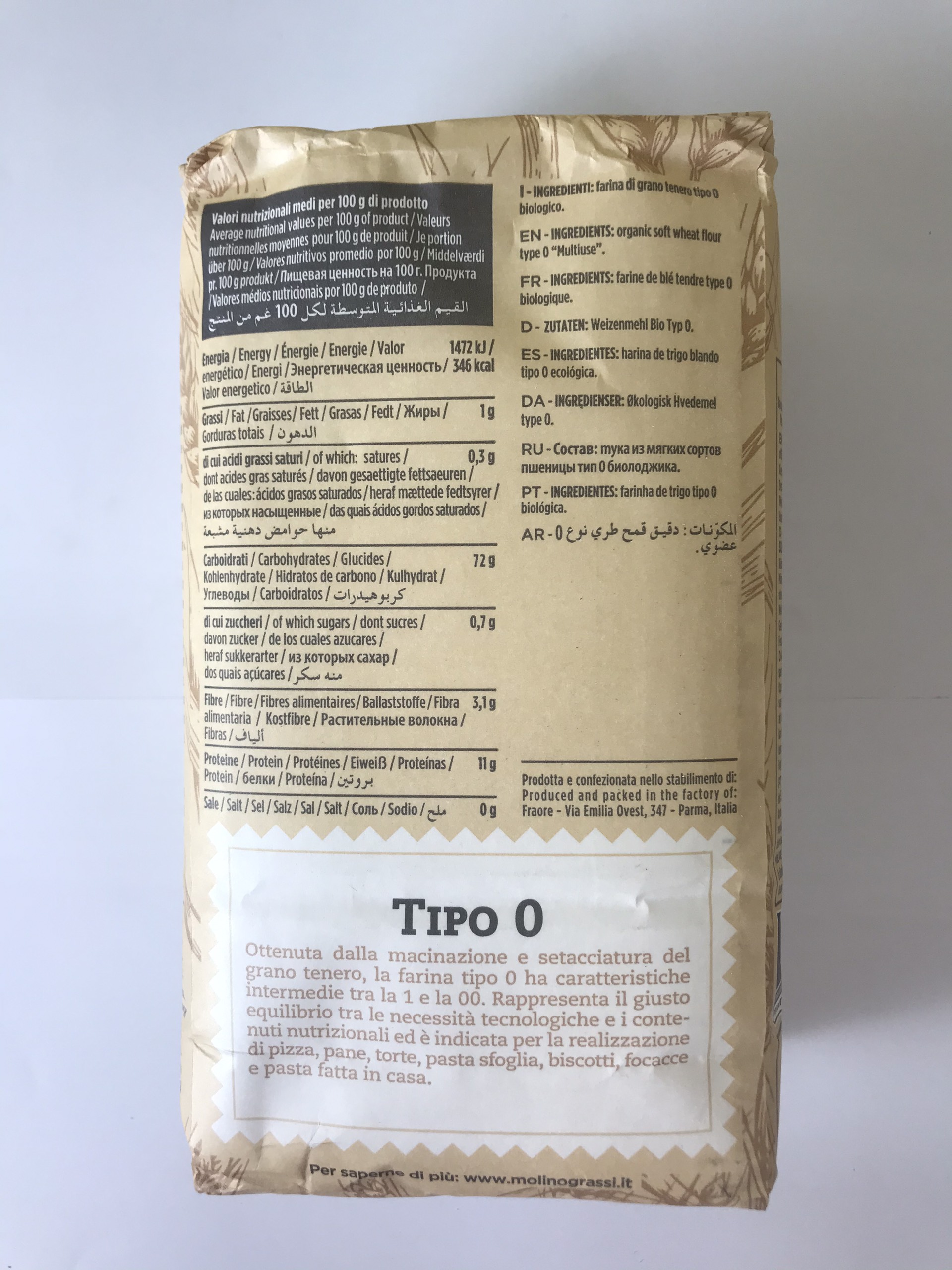 Bột Mì Đa Dụng Hữu Cơ Molino Grassi 1kg