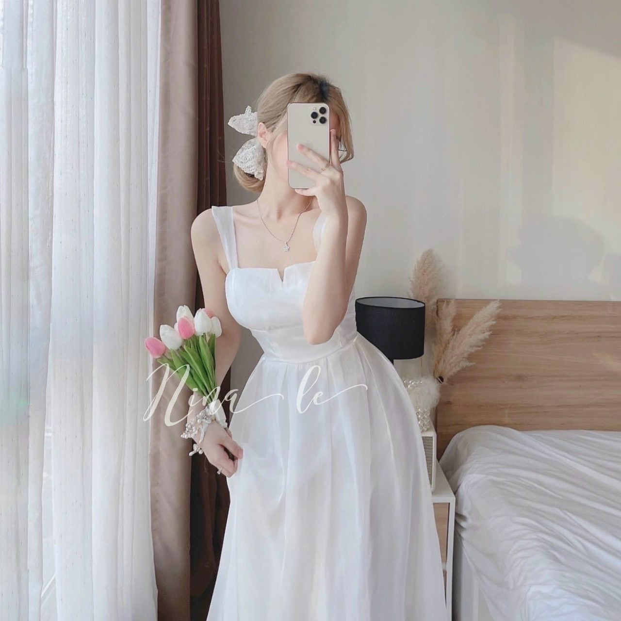 Váy đầm voan hai dây duyên dáng có mút