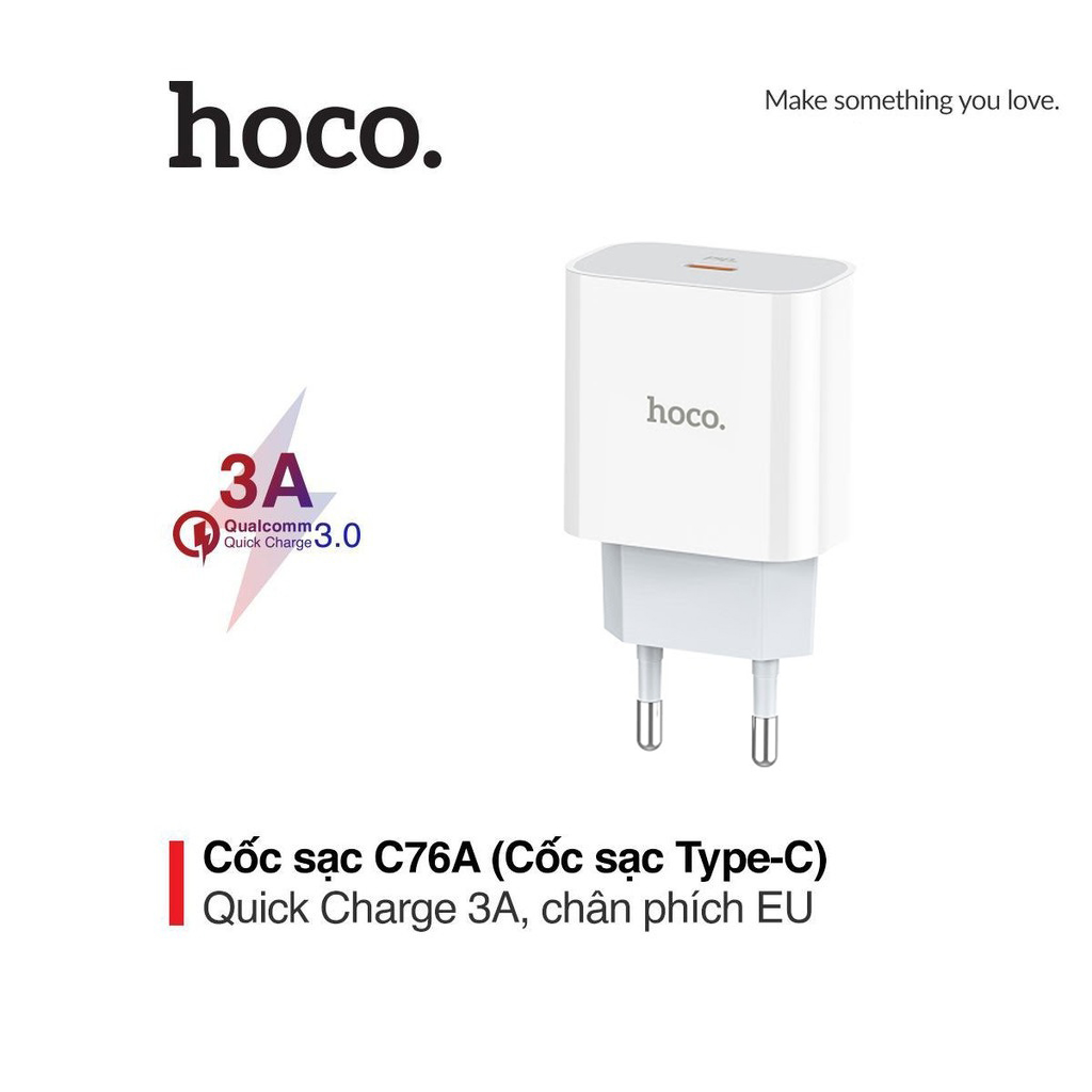 Củ sạc nhanh 3A Hoco C76A chuôi tròn chất liệu cao cấp đầu vào TypeC hỗ trợ PD3.0
