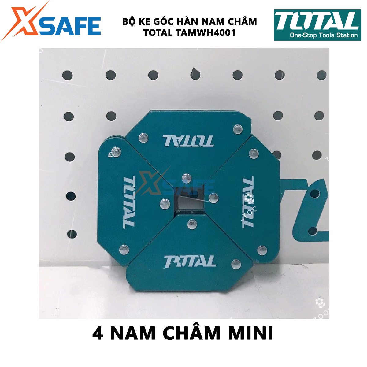 Bộ ke góc hàn nam châm 3 góc Total TAMWH4001| 4 nam châm mini 45 °, 90 °, 135 °, dùng chất liệu nam châm và thép
