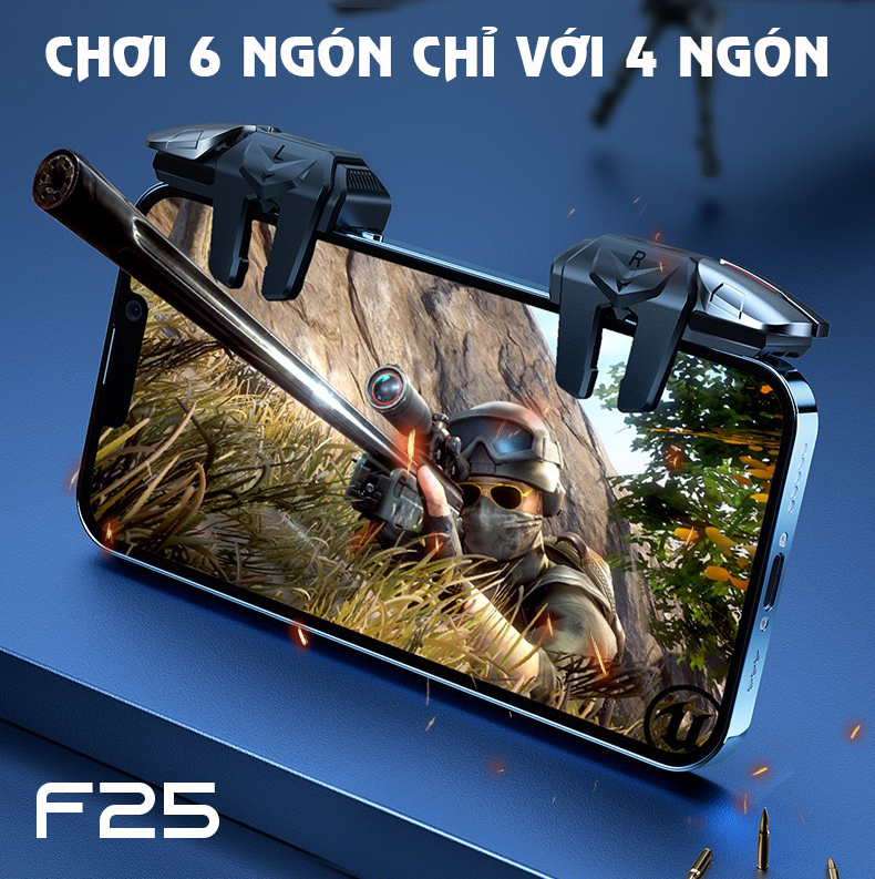 Nút bấm pubg, cod mobile kép 4 nút chơi 6 ngón autotap cao cấp hỗ trợ ngắm bắn f25 - fx8