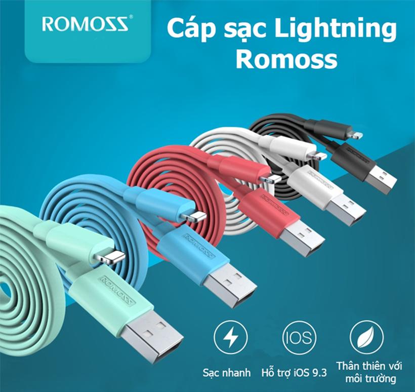 Cáp sạc lightning iPhone/iPad Romoss 1m (Đ) - Hãng phân phối chính thức
