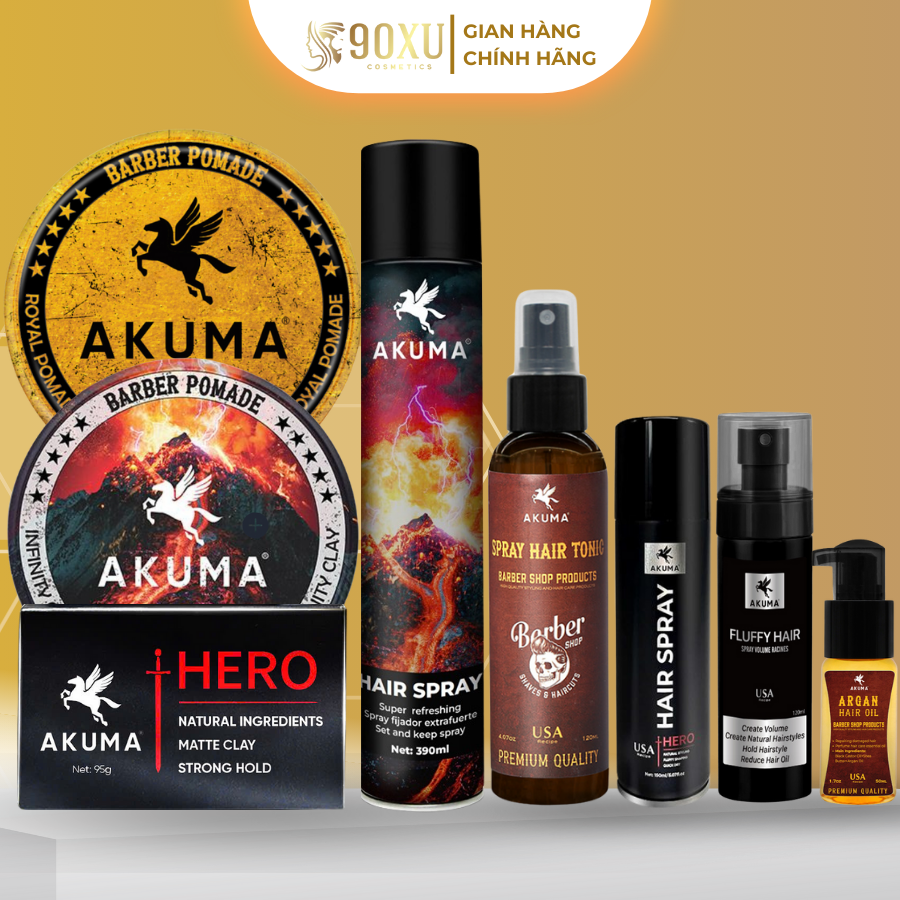Sáp Vuốt Tóc AKUMA , Gôm Giữ Nếp Tóc , Xịt Tạo Phồng Tóc , Dầu Tắm Gội , Sữa Rửa Mặt