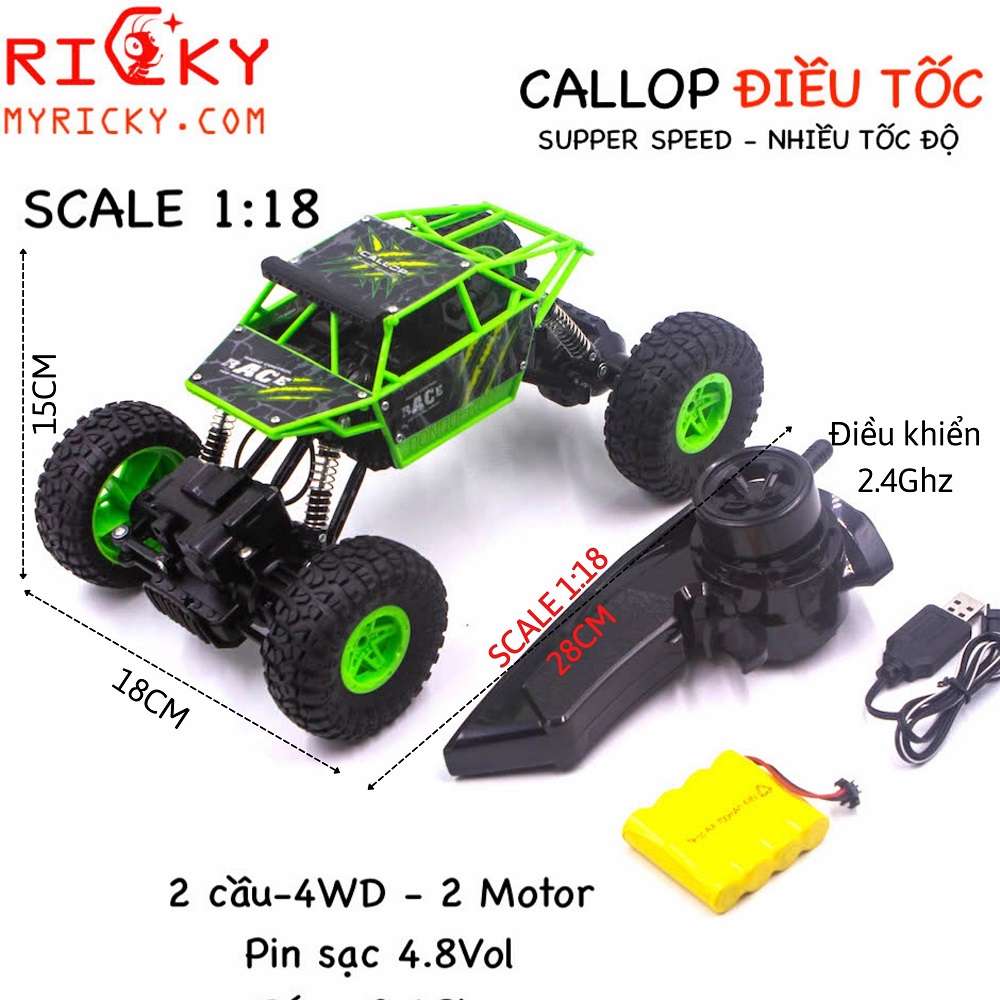 Xe Điều Khiển Địa Hình 2 Cầu Cực Khỏe và Bền - Pin Sạc - Tỉ Lệ 1:18 -Nhiều Mẫu