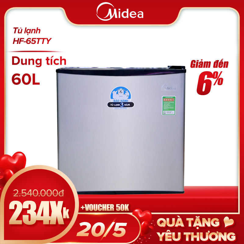 Tủ lạnh Midea HF-65TTY - 60 Lít - Phù hợp làm Mini Bar- Thiết kế cao cấp - Hàng chính hãng bảo hành 2 năm
