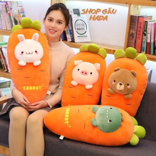 Gối ôm hình củ carot đáng yêu - gấu ôm củ cà rốt mặt thú size 60-70cm