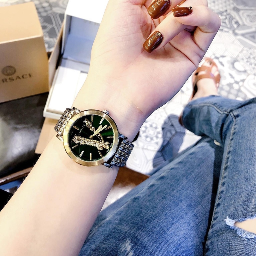 [HCM]Đồng Hồ Versace Virtus Gold Nữ Dây Demi Mặt Đen 36mm
