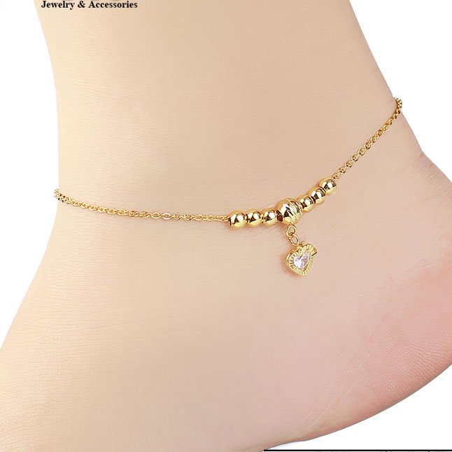 Lắc chân nữ trái tim đính đá dễ thương