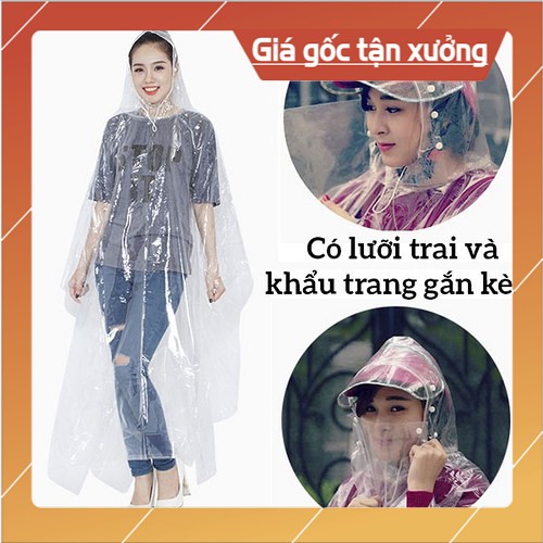 [ RẺ VÔ ĐỐI- GIẢM 20K SHIP ] Áo mưa trong suốt 1 đầu có khẩu trang từ nhựa vi sinh siêu bền, áo mưa đi xe máy, áo mưa nam nữ, áo mưa 1 người