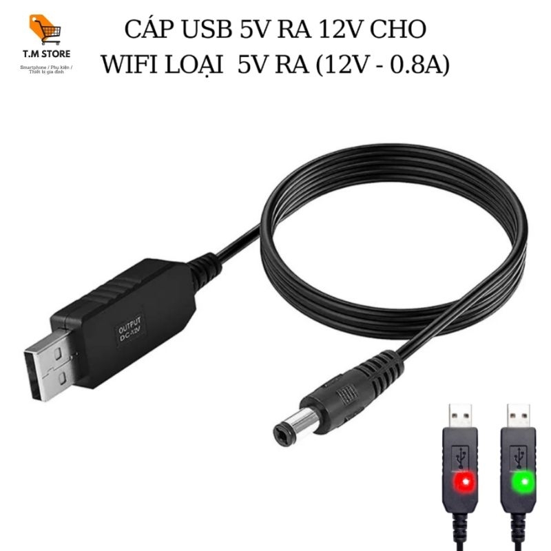 Cáp chuyển đổi điện áp 5v sang 12v - 1.5a