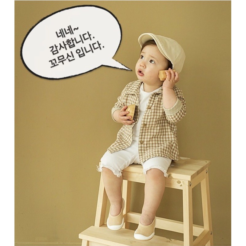 [Chính hãng Ggomoosin] Giày tập đi cho bé cưng flat beige