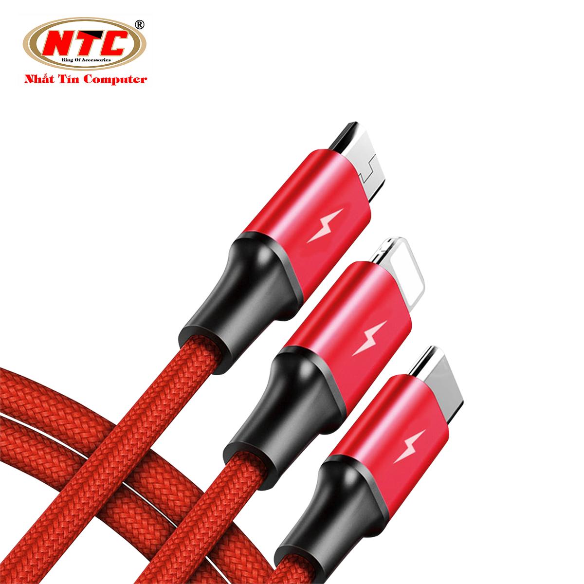 Cáp sạc 3 đầu microUSB/Lightning/Type-C Unitek C4049RD dài 1.2m - bọc dù chống đứt (Đỏ) - Nhất Tín Computer