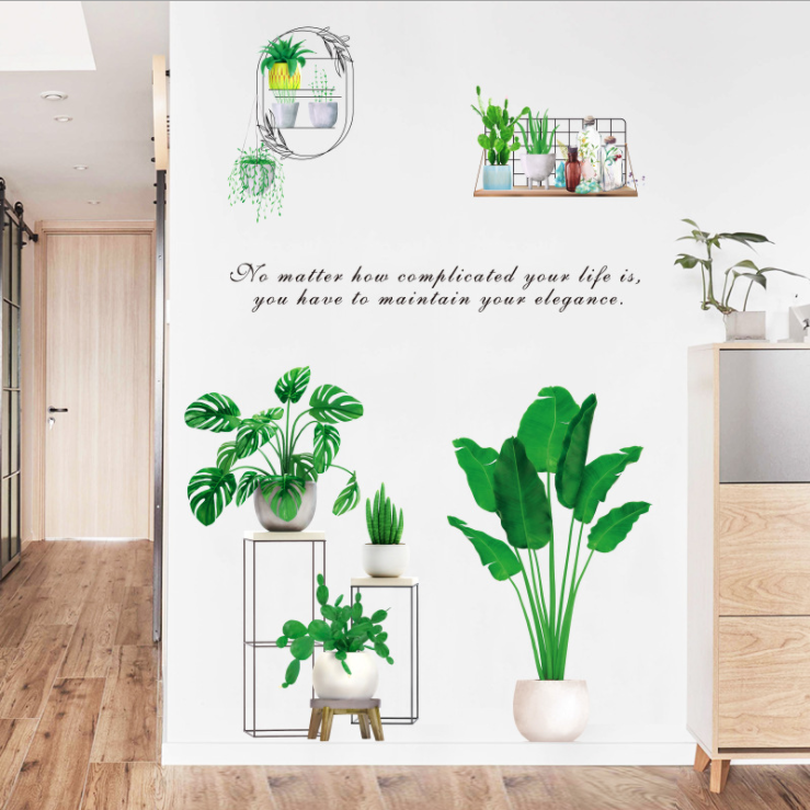 [HCM]Decal dán tường trang trí - BỘ CHẬU CÂY XANH MỚI