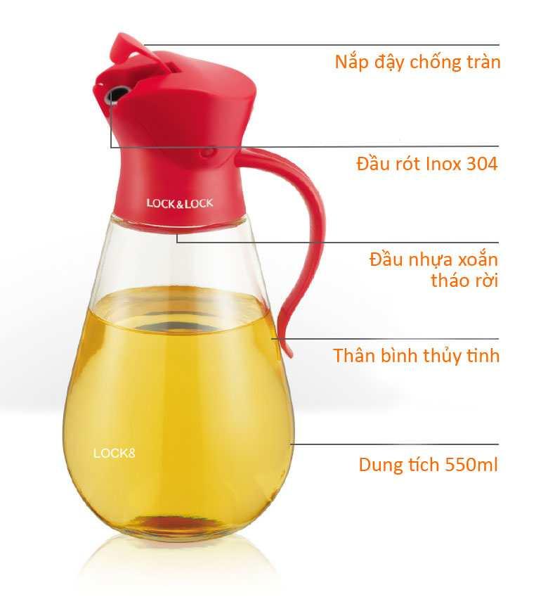 NHẬN XÉT BÌNH THỦY TINH RÓT DẦU LOCKnLOCK 550ML CK0101RED