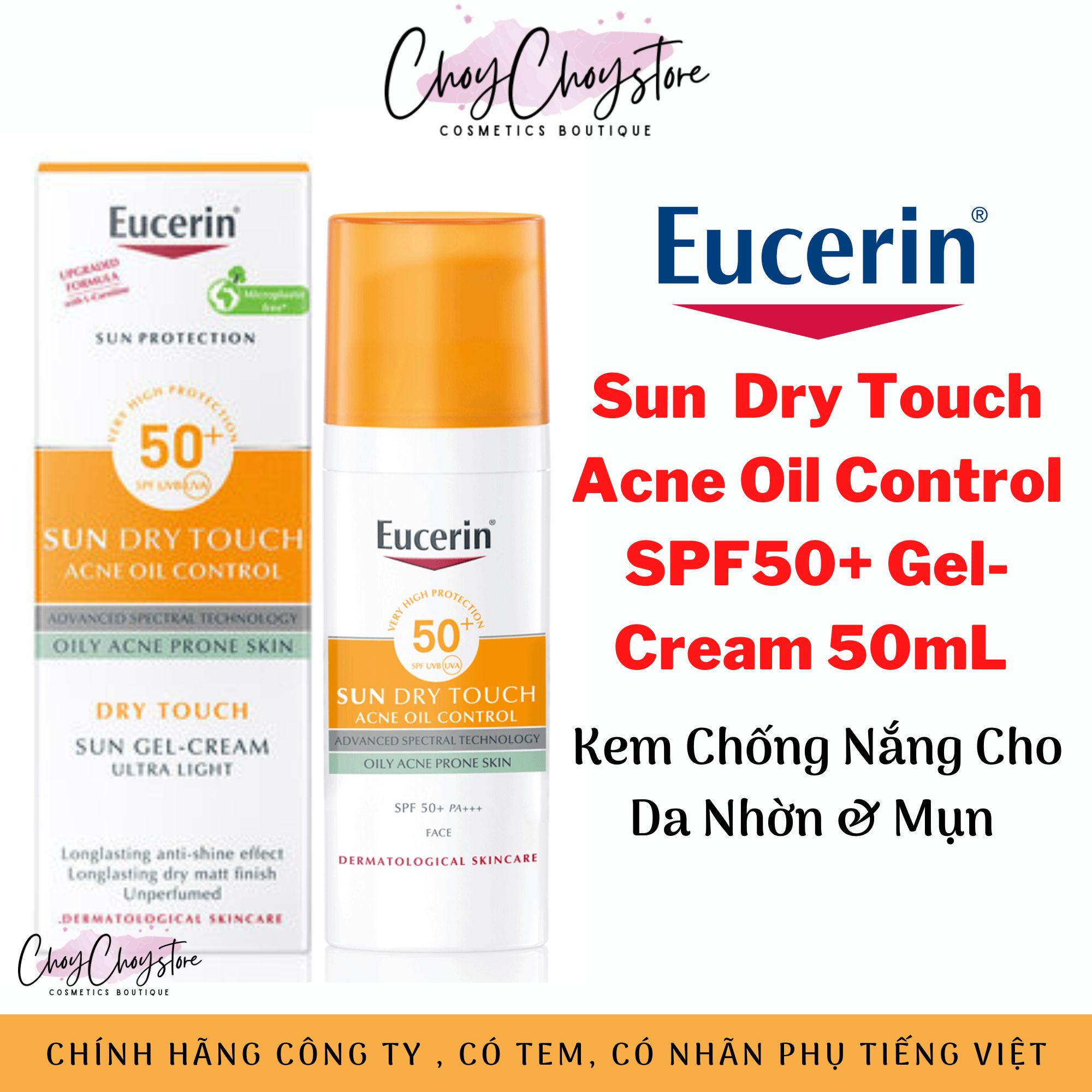 Kem chống nắng Eucerin Oil Control Sun Dry Touch SPF50+ 50mL -  kiểm soát dầu