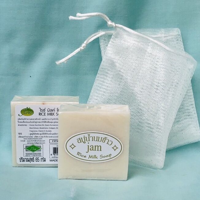 Combo 1 Xà phòng cám gạo tắm trắng da Thái Lan và 1 túi lưới tạo bọt / Xà bông