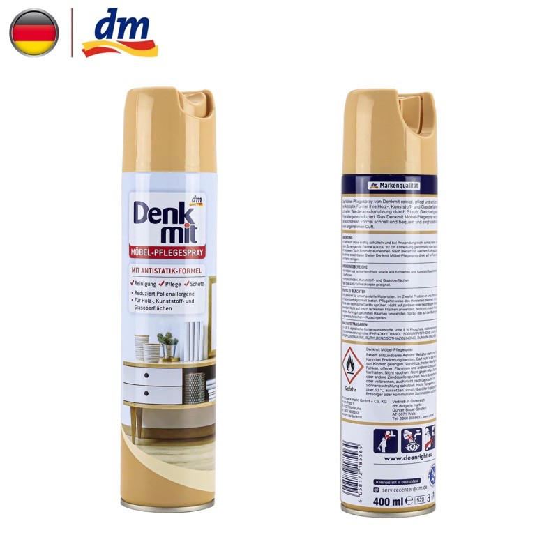 XỊT DƯỠNG & LÀM SẠCH ĐỒ GỖ 400ml  DENKMIT