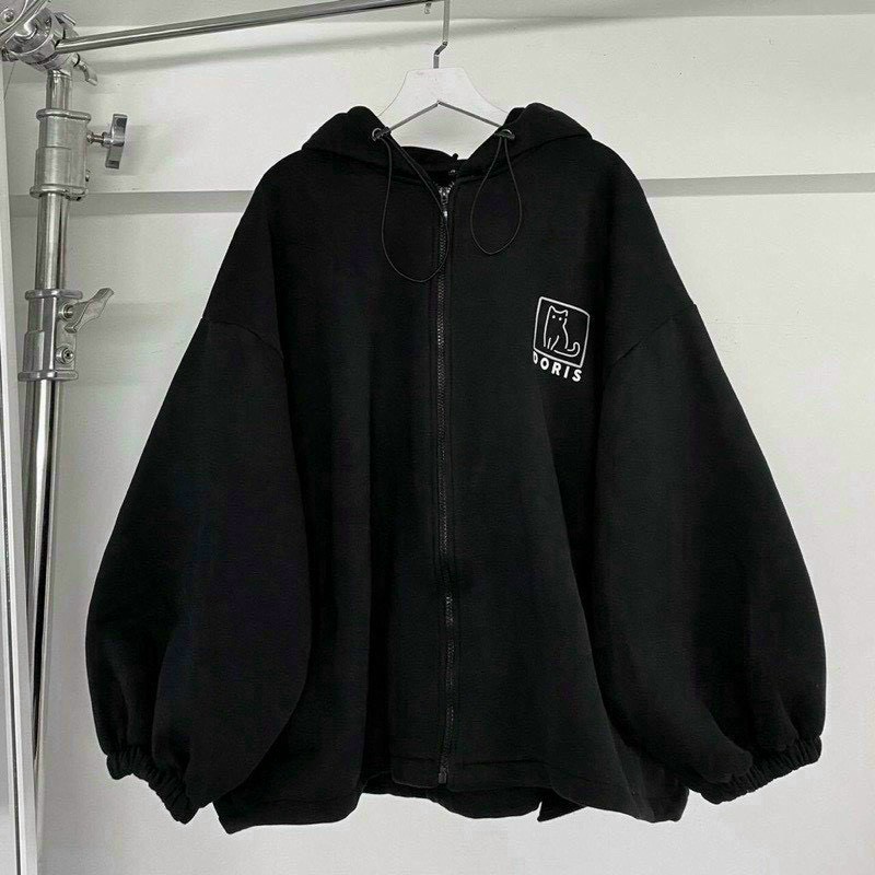 (Ưu dãi voucher 50k freeship 2022) Áo Khoát Nỉ Tay Phồng, Áo Hoodie, Áo Sweater Có Khoá Kéo, Áo Hoodie Form Rộng Unisex Tay Bồng Nam Nữ In Mèo