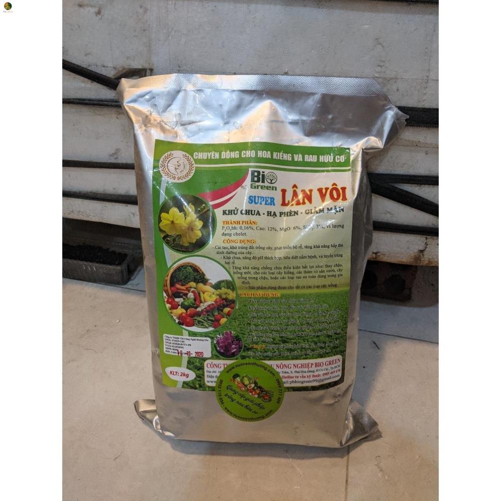 Super lân vôi 2kg bio green, tinh vôi khử trùng, xử lý đất, tiêu diệt nấm bệnh tuyến trùng
