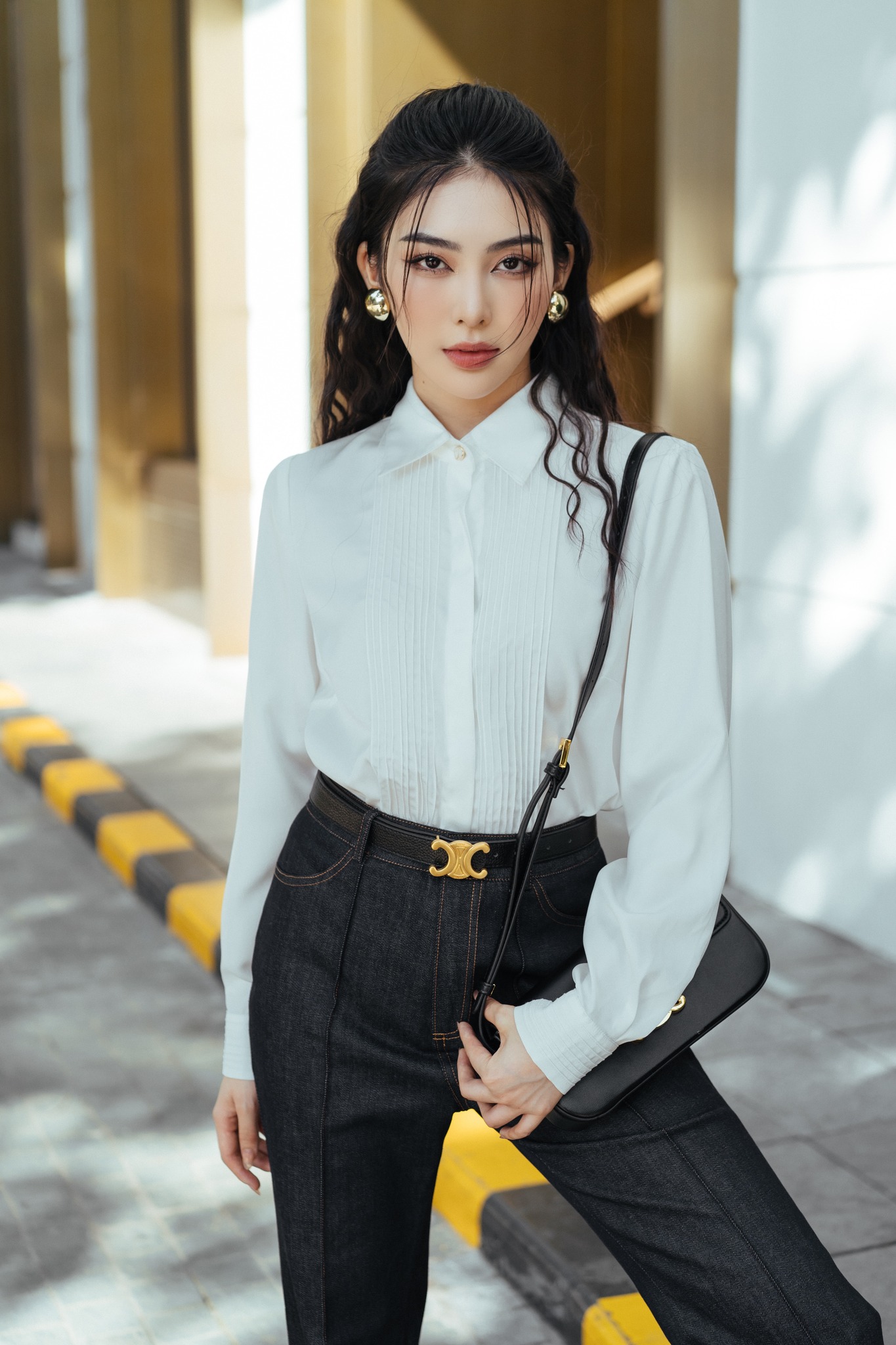 HUONG BOUTIQUE Áo lụa satin cổ đức mí gân HBSM1017