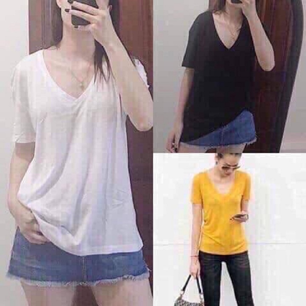 Áo đũi giấy cuộn cổ tim mỏng nhẹ mát