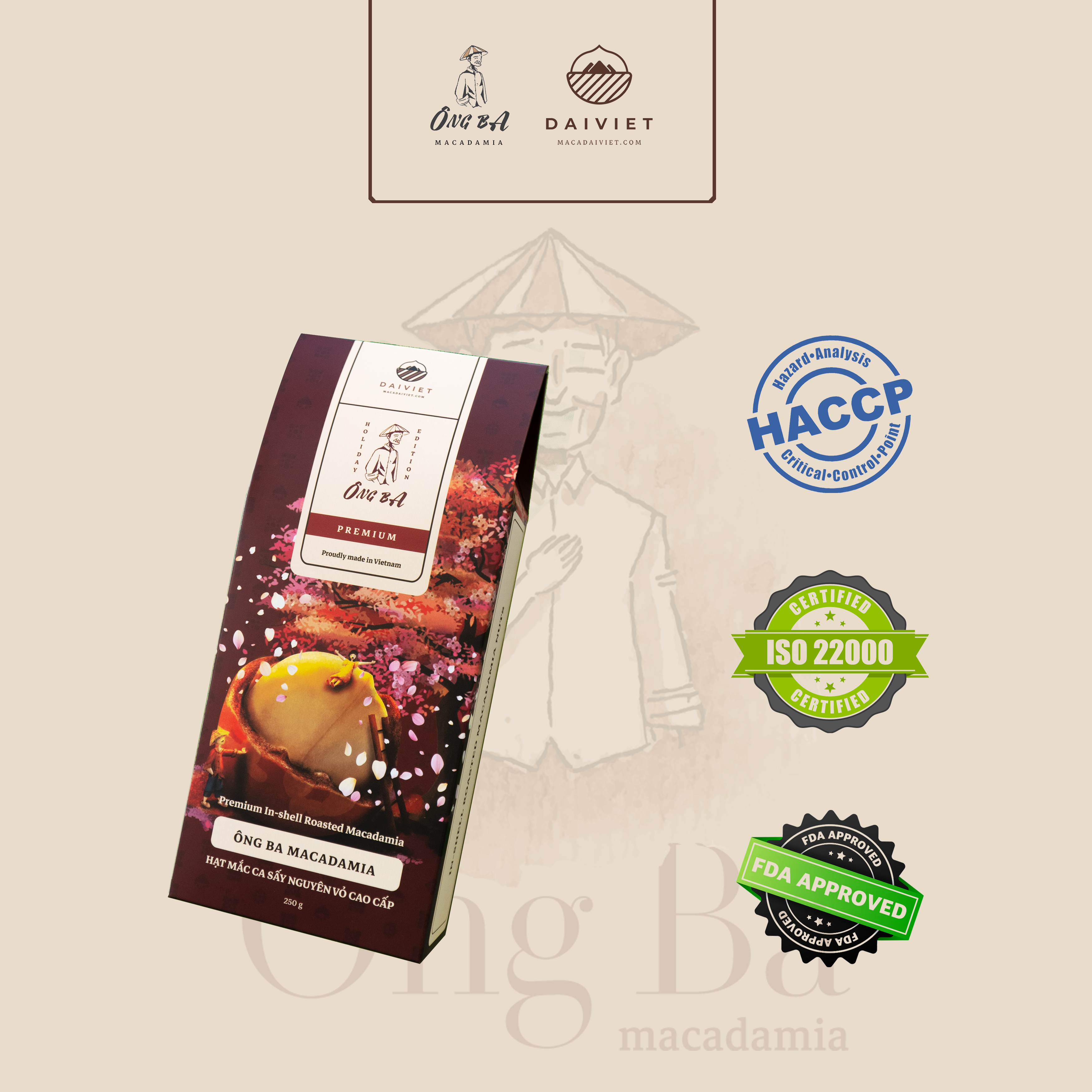 Hạt Mắc-ca Ông Ba Nguyên Vỏ 250g