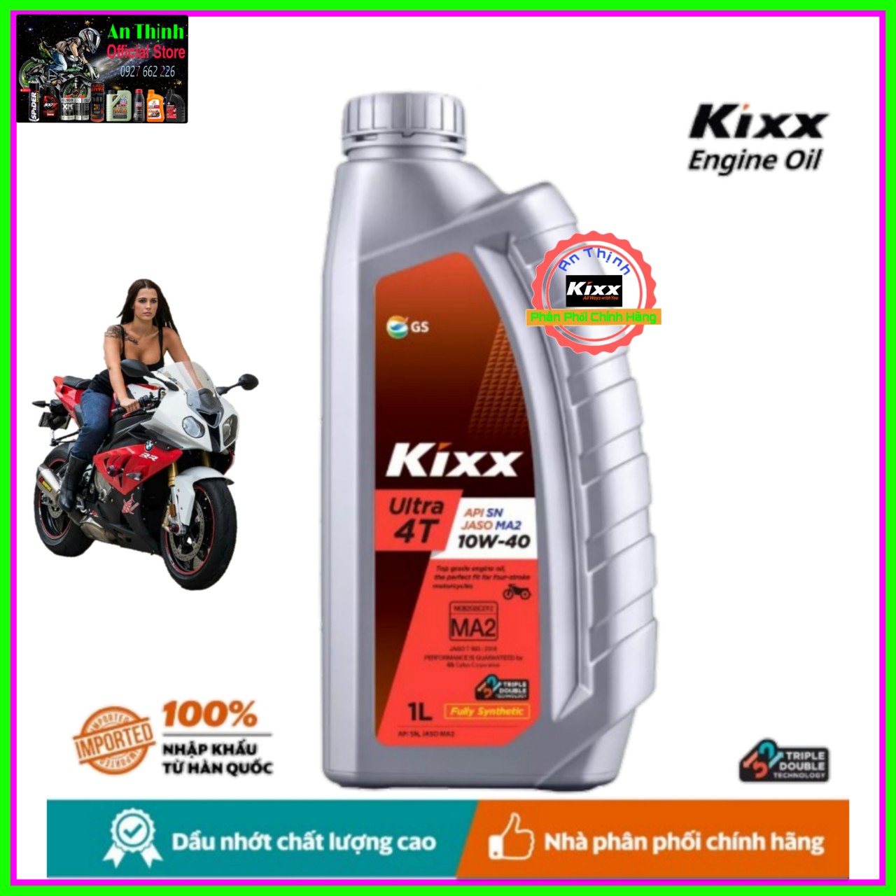 Nhớt Xe Số Và Côn Tay Kixx 10W40-SN-FullySynthentic -0.8L Và 1L-Nhập Khẩu Hàn Quốc.