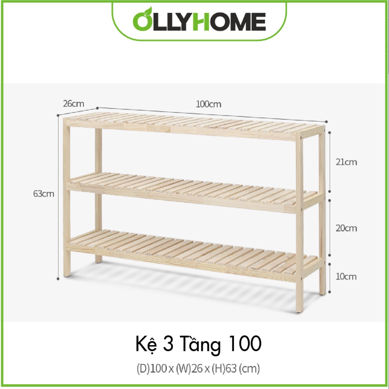 Kệ gỗ lắp ráp đa năng 3 tầng Ollyhome để giày dép đa năng gỗ thông nhập khẩu - Giá để giày dép gỗ 3 tầng cao cấp
