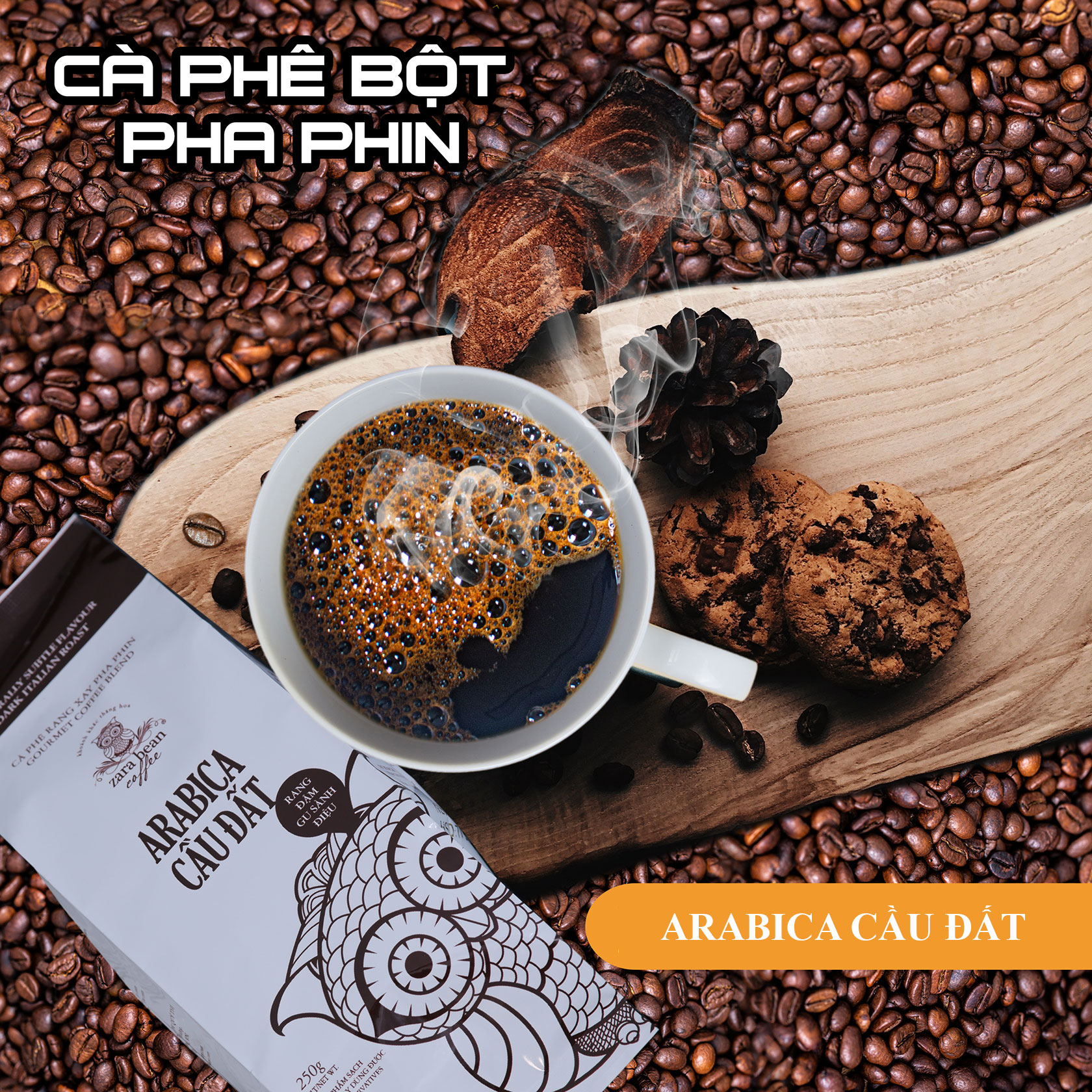 Cà phê Pha Phin Arabica Cầu Đất ( 4 gói x 250g)