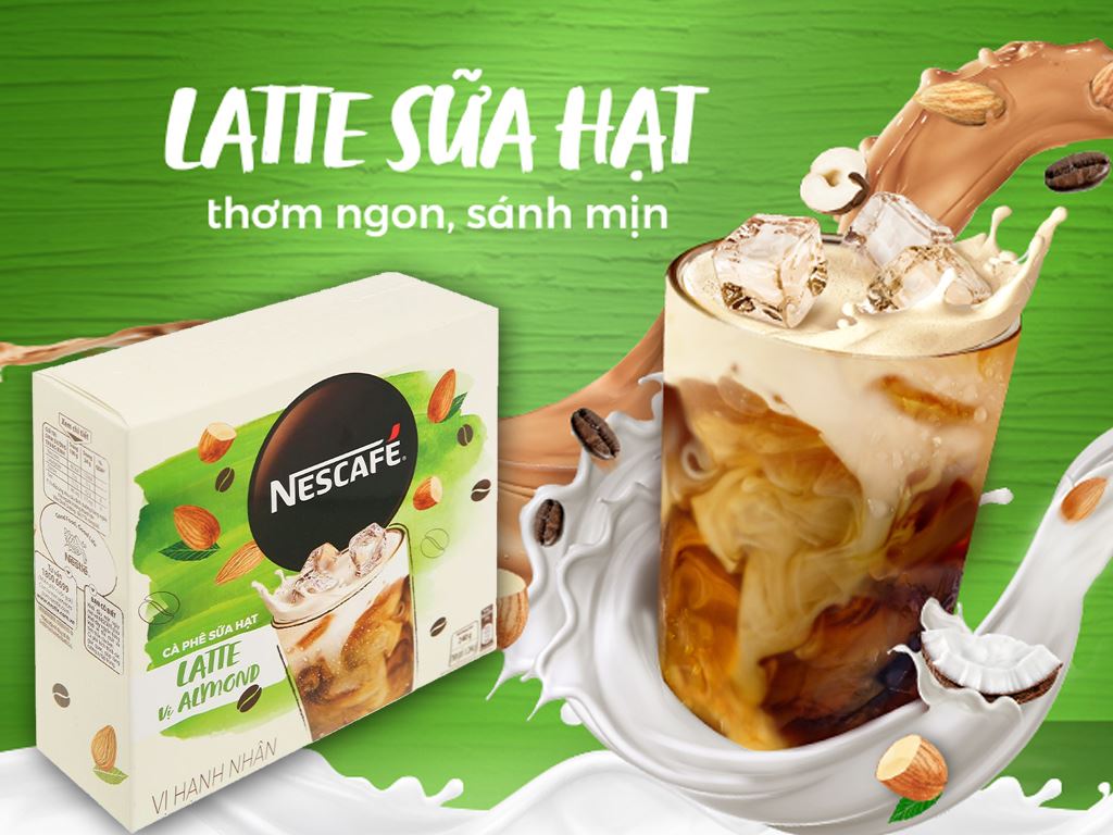 Cà phê sữa hạt NESCAFÉ Latte Sữa Hạt Vị Hạnh Nhân (Hộp 10 gói x 24g)