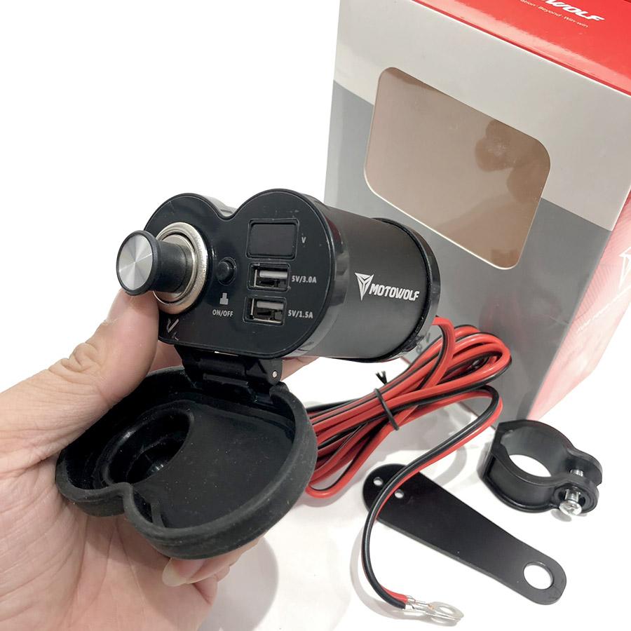 Sạc Điện Thoại Kiêm Đo Volt 3 in 1 Gắn Xe Máy