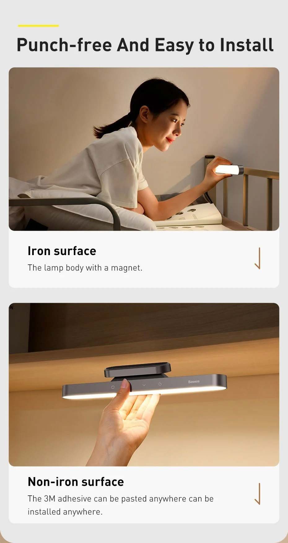 Đèn treo đế hít nam châm Baseus Magnetic Stepless Dimming Charging Desk Lamp (1800mAh ,4000K, 24h sử dụng liên tục, Chống mõi mắt, Đế hít nam châm)