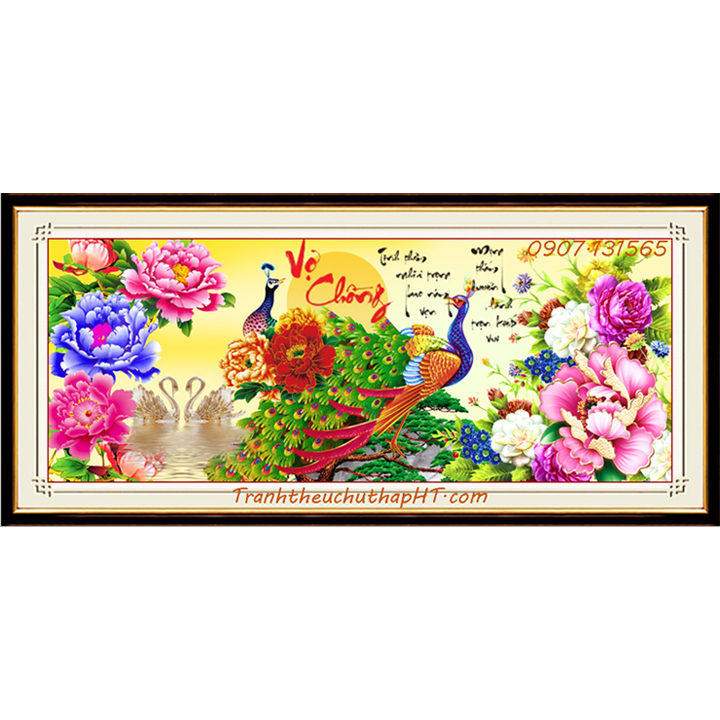Tranh đính đá vợ chồng chim công VS446 120*53cm (tự làm)