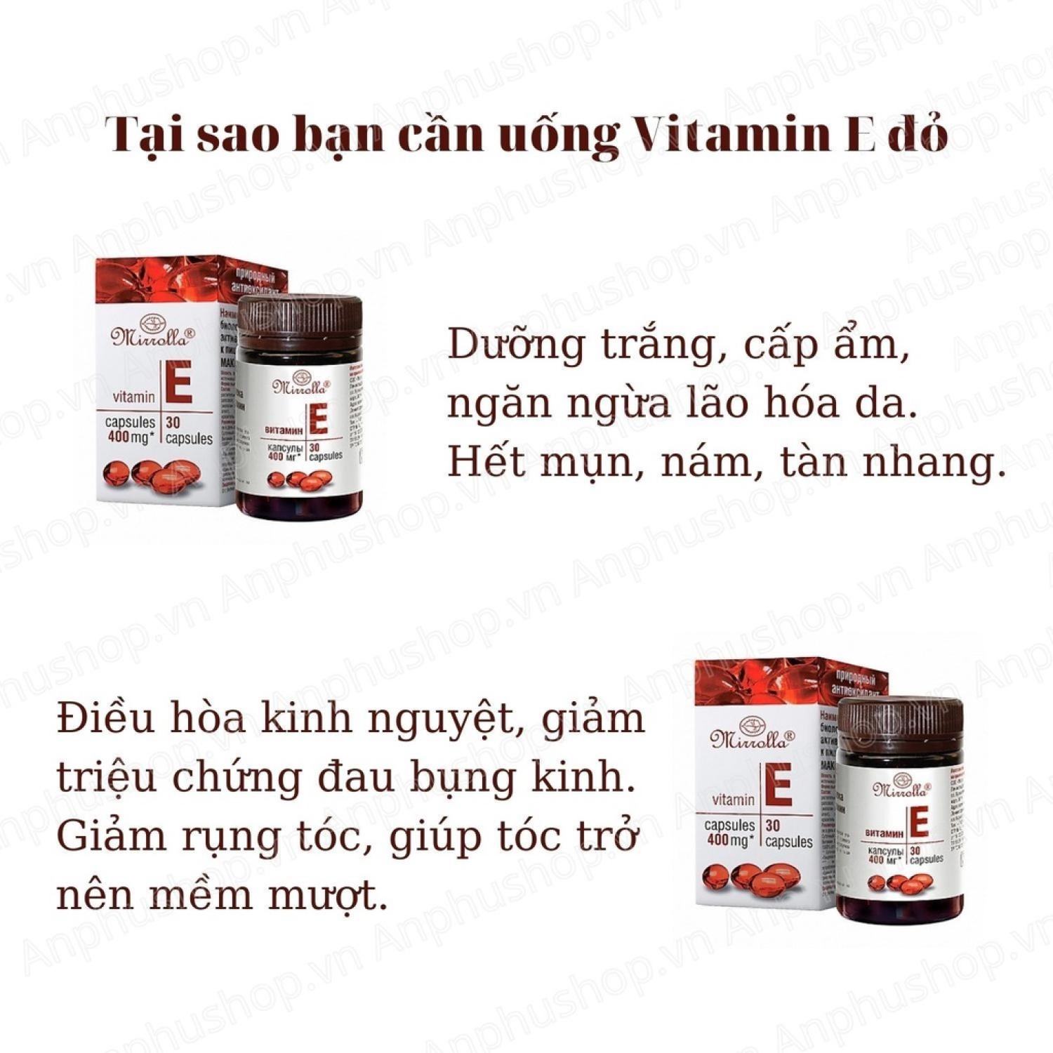 Vitamin E đỏ Nga Mirrolla 270mg - 400mg (Sản phẩm chính hãng)