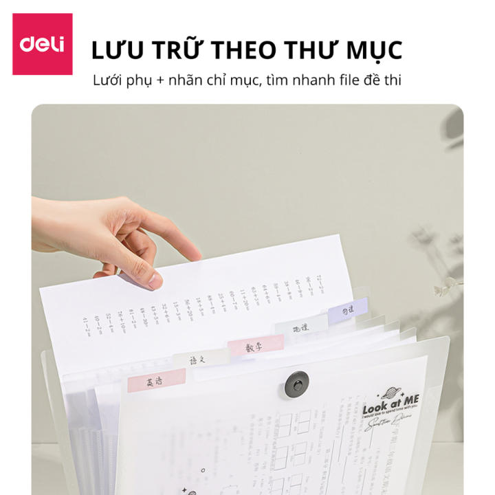 Cặp Túi Đựng Tài Liệu A4 Deli File Đựng Tài Liệu Hồ Sơ 8 Ngăn Túi Hồ Sơ Văn Phòng File Lưu Trữ Đa Năng Trong Suốt Cute PM309 - Hình ảnh 6
