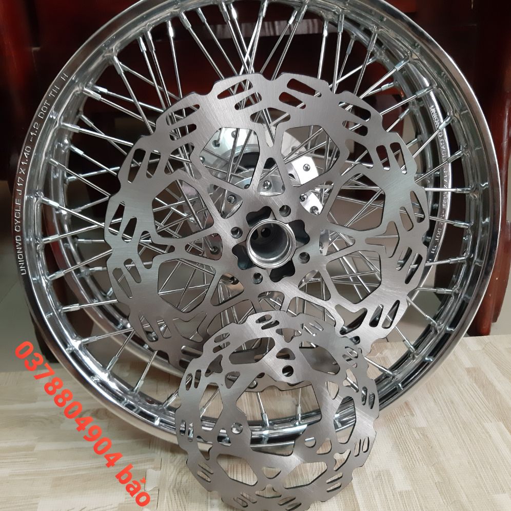 Bánh căm RAIDER SATRIA niềng union căm đùm mạ crom kèm 2 đĩa trước và sau rút căm sẵn