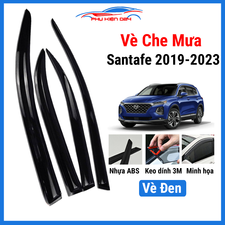 Vè che mưa xe santafe 2019 2020 2021 2022 2023 đen, nhựa abs chắn mưa, cản bụi ô tô