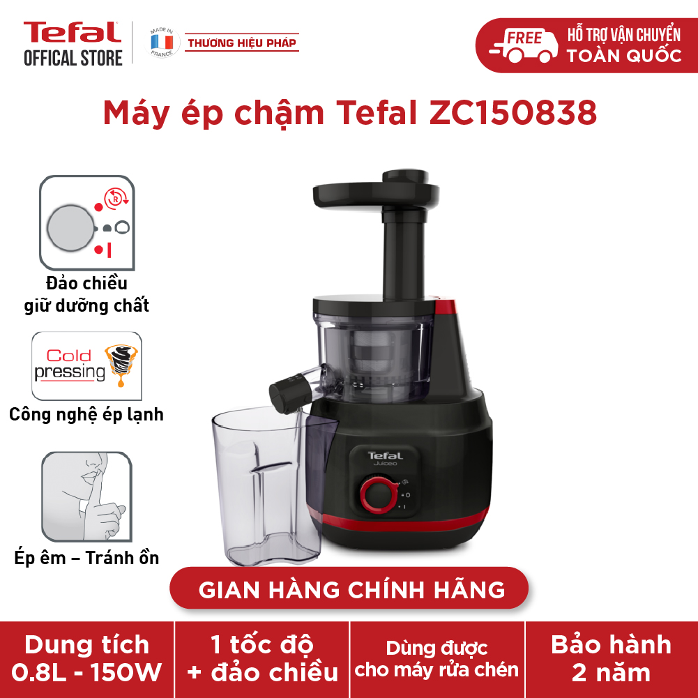 Máy ép chậm trái cây TEFAL ZC150838, công nghệ ép lạnh, ép êm, hàng chính hãng bảo hành 2 năm