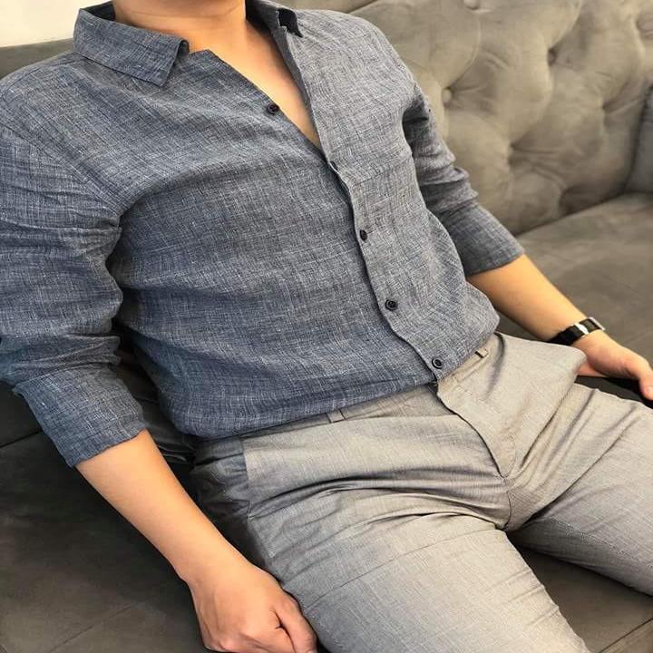 Áo sơ mi nam cổ bẻ màu ghi sáng