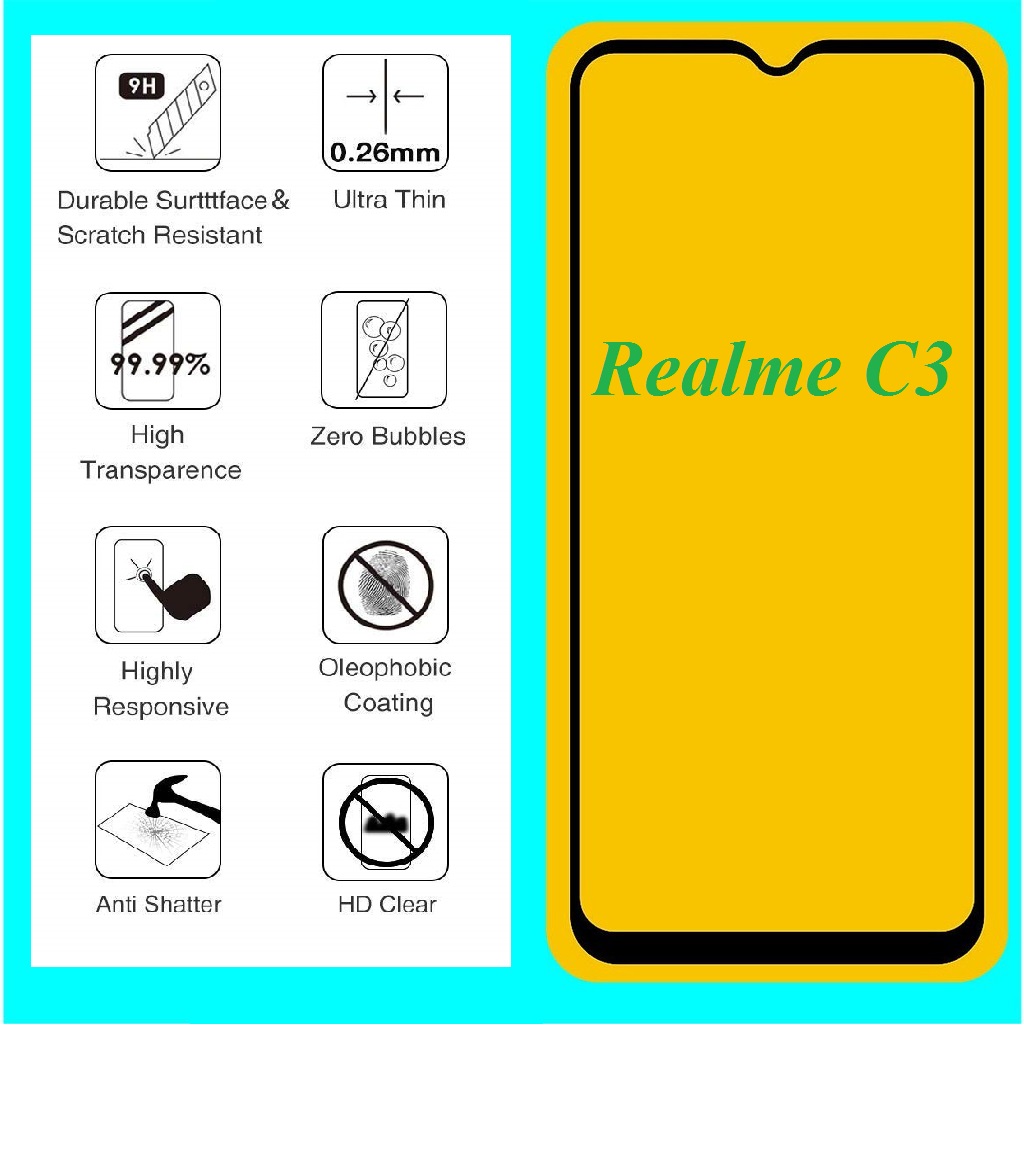 Kính cường lực realme c3 - kính cường lực 9d full màn - full keo - độ cứng 9h