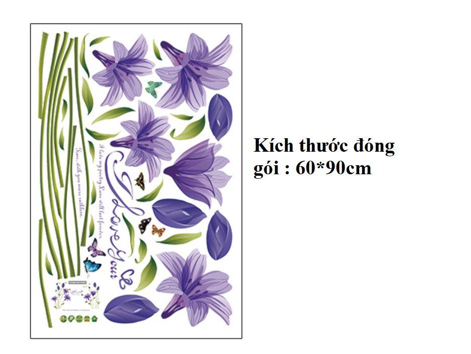 Combo decal dán tường Hoa ly tím(SK9122B)+Hoa ly trắng(525091) - CB090