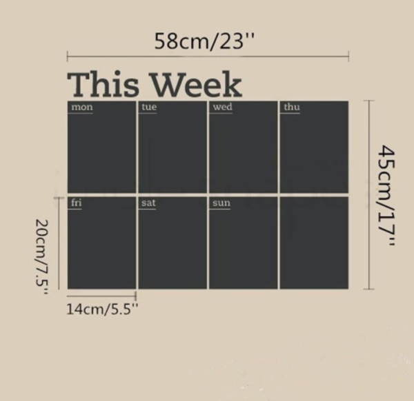 Lịch bảng đen hàng tuần - Decal dán tường bảng kế hoạch hàng tuần