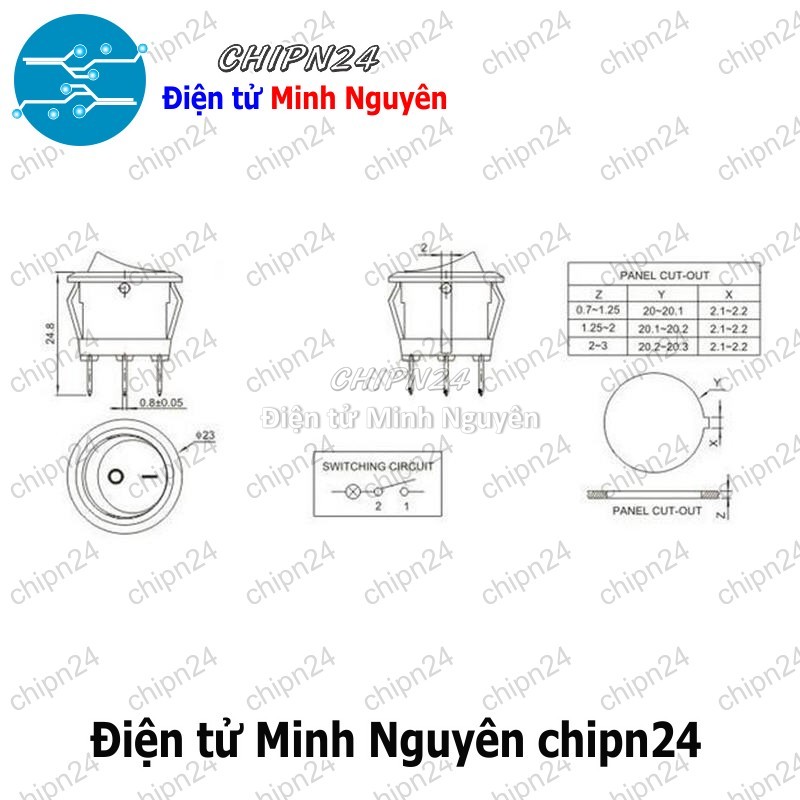 [2 cái] (F98.4) Công tắc Tròn 20MM Có Đèn Đỏ 3 chân 2 vị trí (6A 250VAC KCD1-105) (CTTCD3C) - HH004146